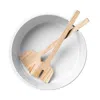 Lsa Collective Salad Glass Bowl With Wooden Servers In Multi