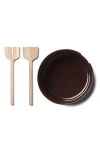 Lsa Collective Salad Glass Bowl With Wooden Servers In Brown