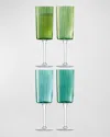 Lsa Gems Set Of 4 Champagne Flutes In Green