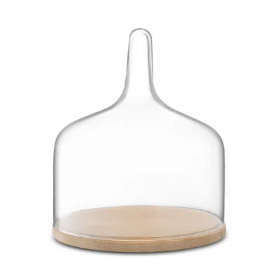Lsa Glass Cloche Dome With Oak Base, 12 In Clear