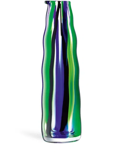 Lsa International Folk Striped Glass Vase (30cm X 8cm) In Green
