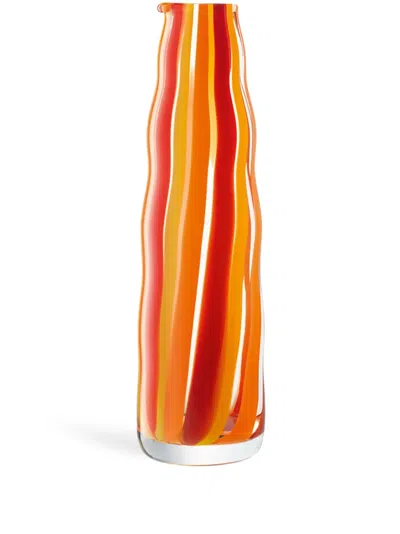 Lsa International Folk Striped Glass Vase (30cm X 8cm) In Red