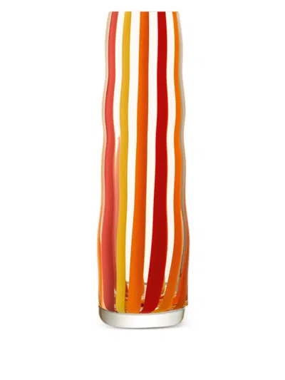Lsa International Folk Striped Glass Vase (31cm X 9cm) In Red