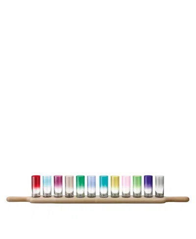 Lsa International Paddle Grand Shot Set Oak Paddle, 3.5oz In Assorted Color Glass And Ash Paddle