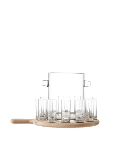 Lsa International Paddle Shot Serving Set Oak Paddle Clear, 3.5oz In Clear Glass And Ash Paddle