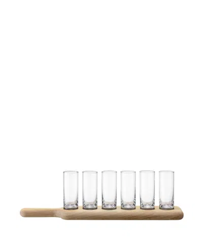 Lsa International Paddle Shot Set Oak Paddle Clear, 3.5oz In Clear Glass And Ash Paddle
