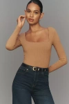 L*space Amore Long-sleeve Square-neck Bodysuit In Neutral
