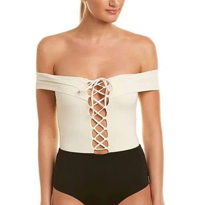 L*space Anja Off The Shoulder Lace Up Tie One-piece Swimsuit In White