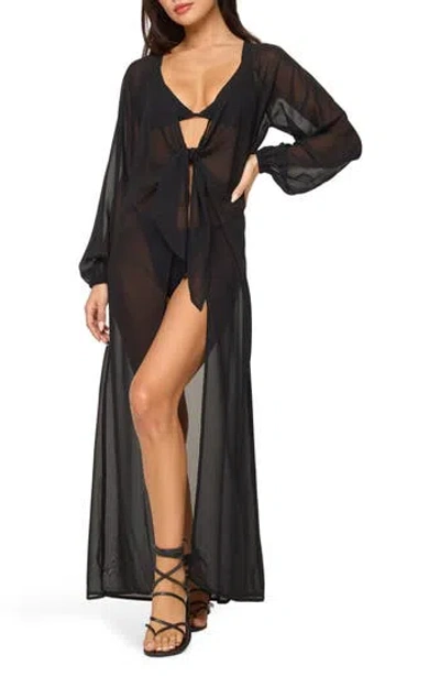 L*space Lspace Anna Floral Tie Front Maxi Cover-up Dress In Black