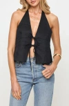 L*space Lspace April Tie Front Halter Linen Cover-up Top In Black