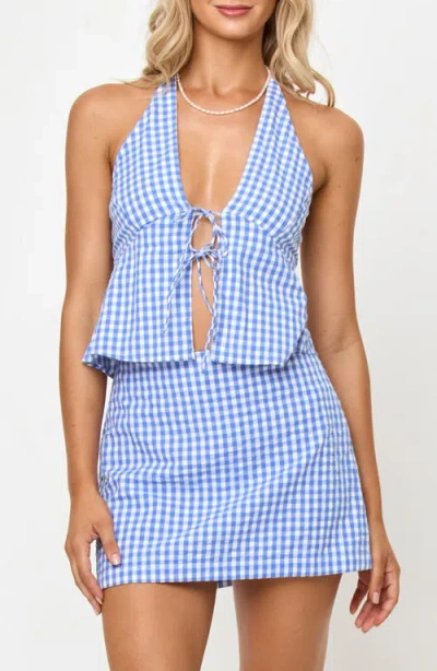 L*space Lspace April Tie Front Halter Linen Cover-up Top In Blue