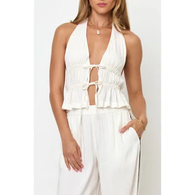 L*space Lspace August Tie Front Linen Blend Halter Top In White