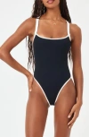 L*space Lspace Baewatch Colorblock Trim Ribbed One-piece Swimsuit In Black/cream