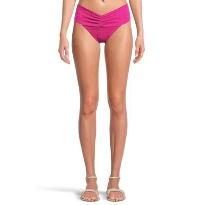 L*space Bardot Bikini Bottom Women's Berry Stretch Ruched High Rise Jdm2534 In Pink