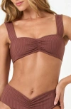 L*space Lspace Bardot Ruched Rib Bikini Bottoms In Brown