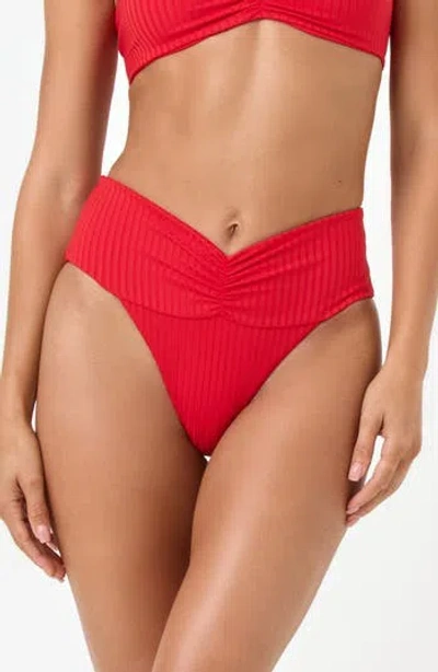 L*space Lspace Bardot Ruched Rib Bikini Bottoms In Flame