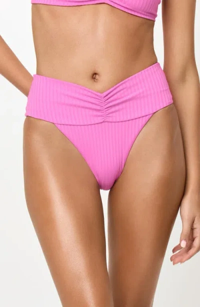 L*space Lspace Bardot Ruched Rib Bikini Bottoms In Pink