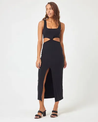 L*space Black Ribbed Midi Dress With Centre Slit In Blue