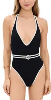 L*space Lspace Caicos Halter One-piece Swimsuit In Black/cream