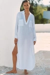 L*space Capistrano Linen Long-sleeve Tunic Maxi Dress In Blue
