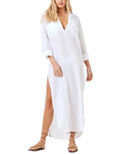 L*space Lspace Capistrano Long Sleeve Linen Cover-up Tunic Dress In White