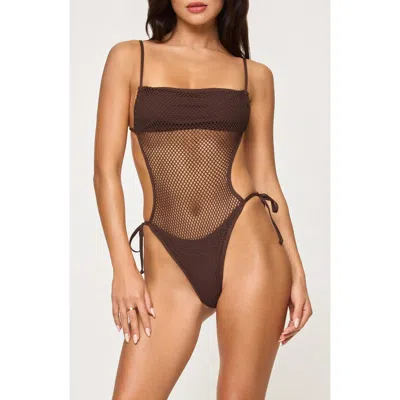 L*space Lspace Catching Up Crochet One Piece Monokini Swimsuit In Brown