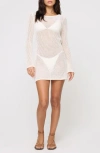 L*space Lspace Cleo Open Stitch Long Sleeve Cover-up Minidress In White