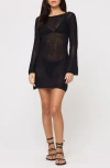 L*space Lspace Cleo Open Stitch Long Sleeve Cover-up Minidress In Black