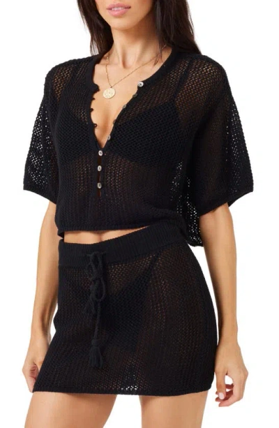 L*space Coast Is Clear Open Stitch Cotton Crop Cardigan In Black