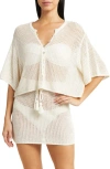 L*space Coast Is Clear Open Stitch Cotton Crop Cardigan In Cream