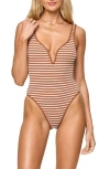 L*space Lspace Coco Classic Stripe One-piece Swimsuit In Brown Sugar