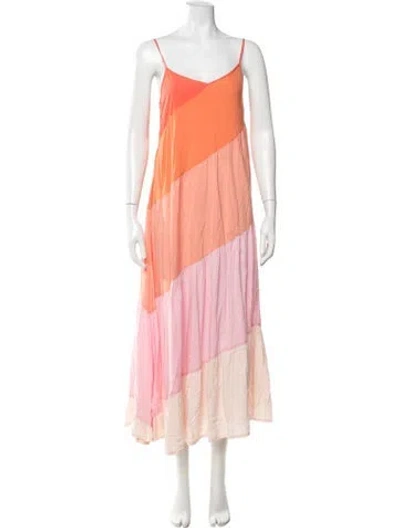 Pre-owned L*space Colorblock Pattern Long Dress In Orange
