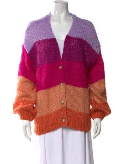 Pre-owned L*space Colorblock Pattern V-neck Sweater In Orange