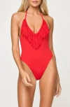 L*space Lspace Deert Days Fringe One-piece Swimsuit In Red