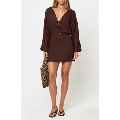 L*space Lspace Deia Long Sleeve Cover-up Minidress In Brown