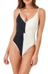 L*space Devi Colorblock Twist Front One-piece Swimsuit In Black/cream