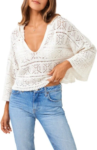 L*space Diamond Eye Crochet Cover-up Hooded Sweater In Cream