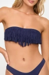 L*space Lspace Dixie Fringe Strapless Bikini Top In Blue