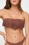 L*space Lspace Dixie Fringe Strapless Bikini Top In Brown