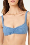 L*space Effie Bikini Top Womens Baltic Ribbed Shirred Cutout Swimwear Jdm2532 In Blue