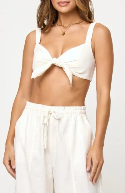 L*space Lspace Ellis Front Knot Crop Linen & Cotton Cover-up Top In White