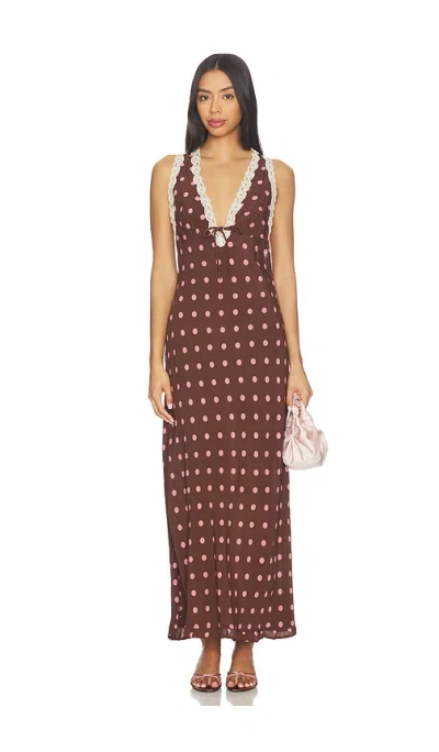 L*space Lspace Eyes On You Lace Trim Open Back Maxi Cover-up Dress In Brown