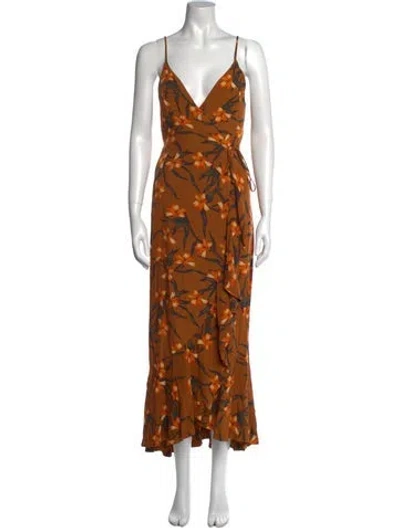Pre-owned L*space Floral Print Long Dress In Brown