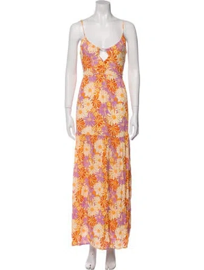 Pre-owned L*space Floral Print Long Dress In Neutral