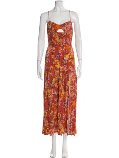 Pre-owned L*space Floral Print Long Dress In Orange