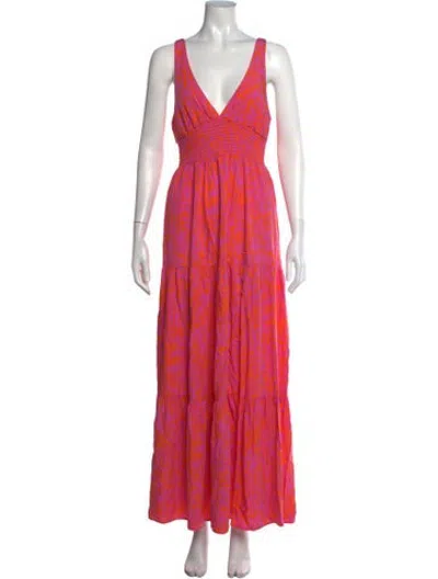 Pre-owned L*space Floral Print Long Dress In Pink