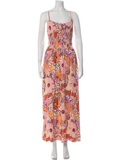 Pre-owned L*space Floral Print Long Dress W/ Tags In Orange