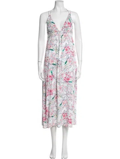 Pre-owned L*space Floral Print Long Dress In White
