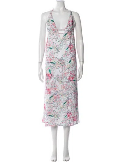 Pre-owned L*space Floral Print Long Dress In White