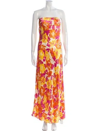 Pre-owned L*space Floral Print Long Dress In Yellow